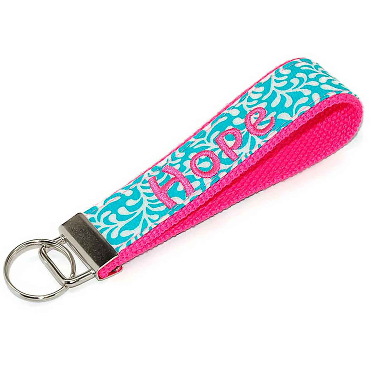 Turquoise Blue and Hot Pink Monogrammed Keychain
