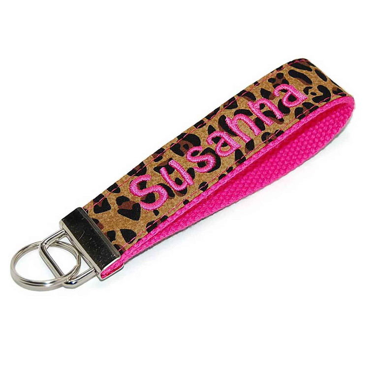 Leopard on Pink Personalized Key Fob