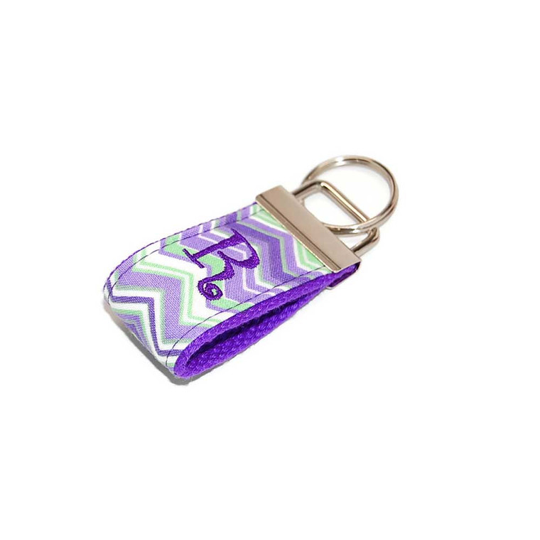 Purple and Green Chevron Mini Personalized Key Fob