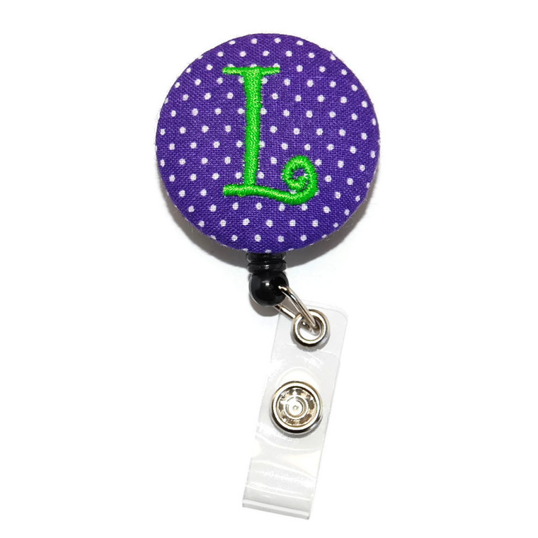 Purple Swiss Dot and Lime Personalized ID Badge Reel