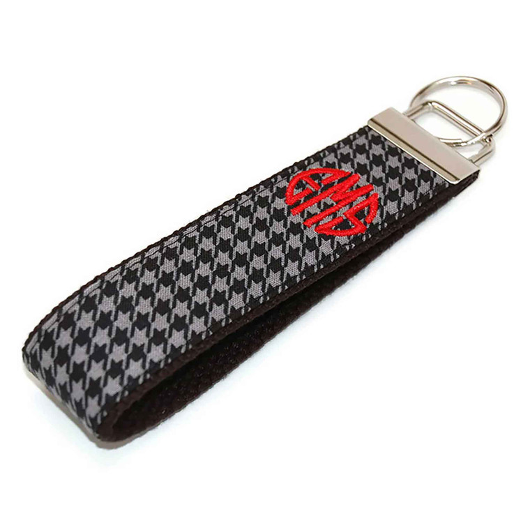Gray black Houndstooth Personalized with Red Key Fob