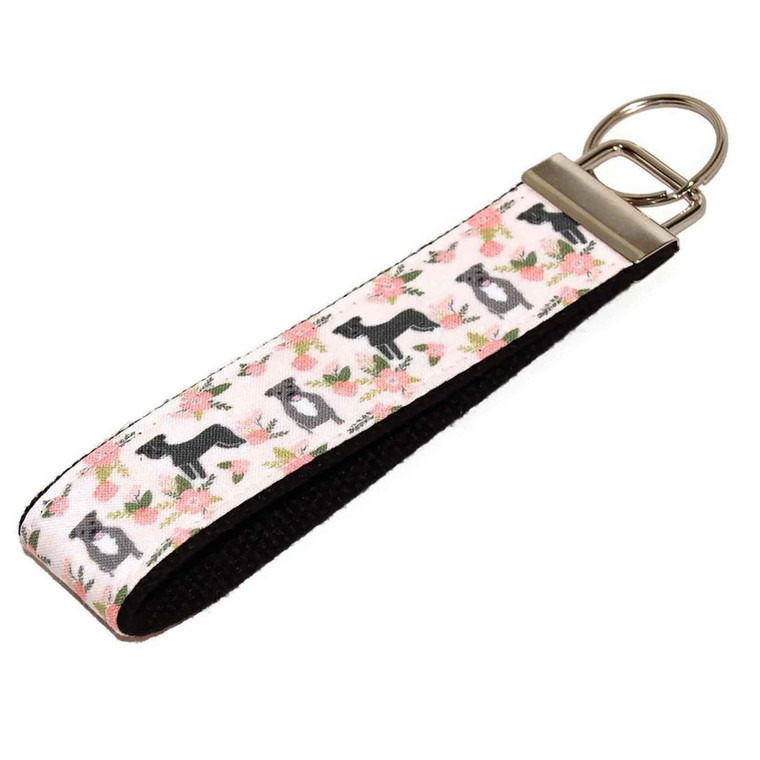 Pit Bull and Flower Keychain