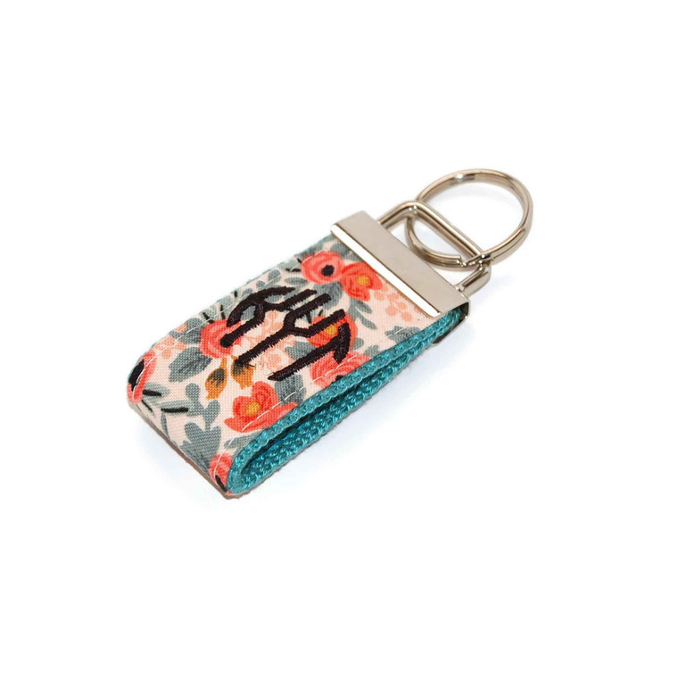 Floral Coral Mini Keychain Personalized with Monogram