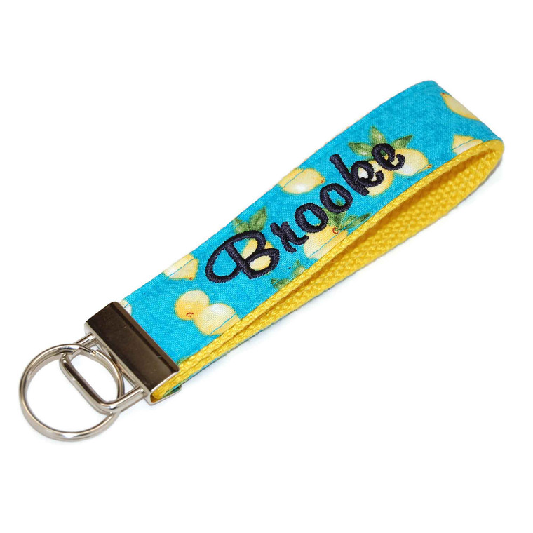 Lemons on Turquoise Keychain Personalized with Name