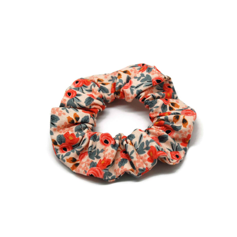 Floral Coral Mint Hair Scrunchie