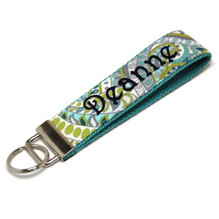 Blue and Green Paisley Keychain with Choice of Name