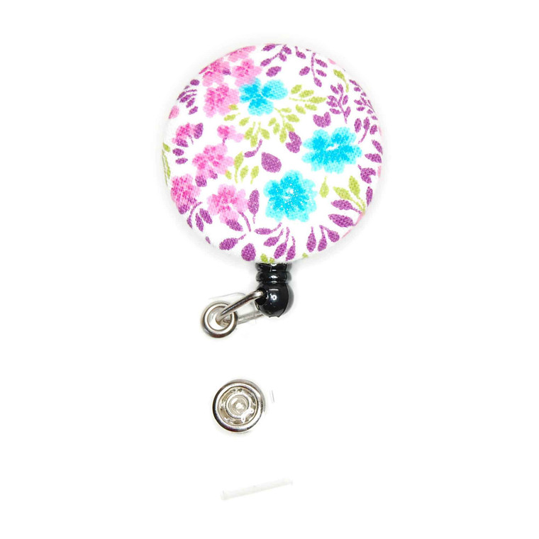 Purple and Turquoise Flower Bunches ID Badge Reel  Picture 1