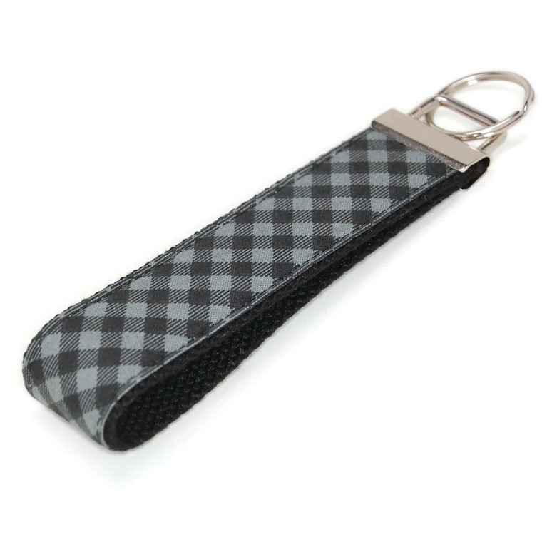 Black and Gray Check Plaid Fabric Keychain  Picture 1