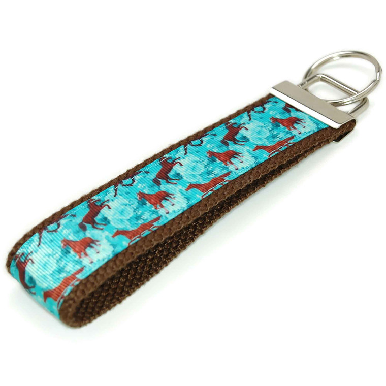 Horses on Teal Green Ribbon Keychain  Picture 1