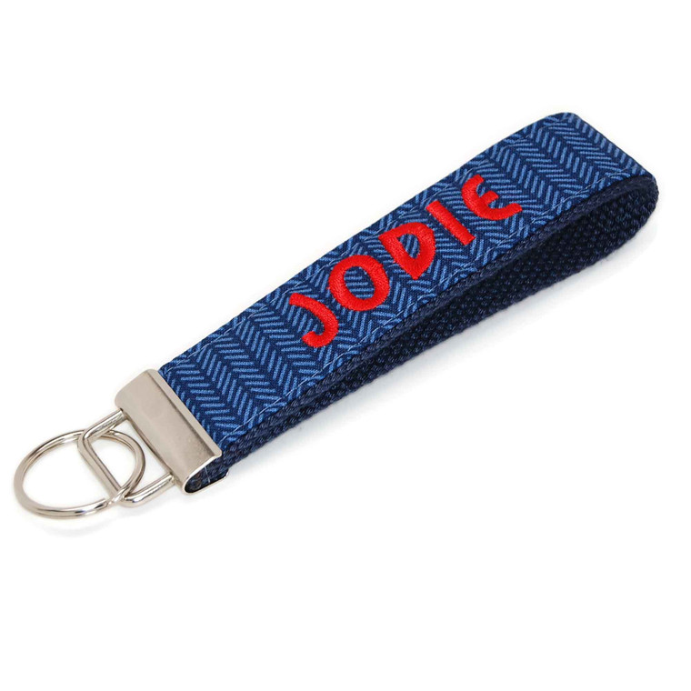 Herringbone Blue Keychain Personalized Name Picture 1