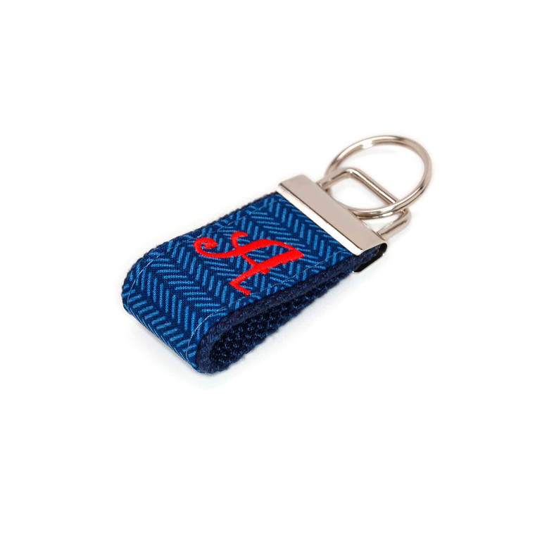 Herringbone Blue Mini Keychain Personalized with Letter Picture 1