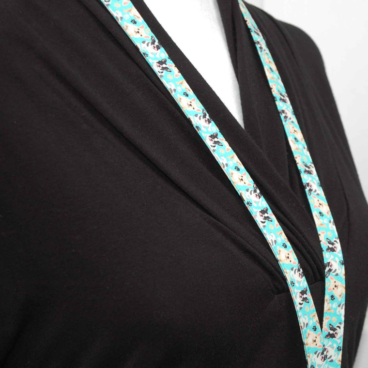 french bulldog fabric lanyard on mannequin facing right closeup