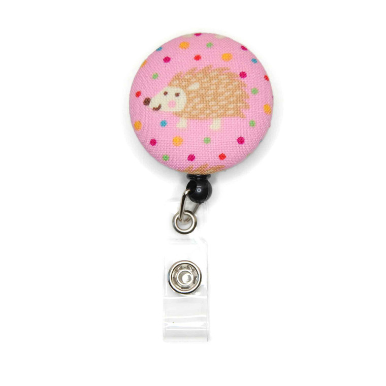 hedgehog id badge reel with fabric cover