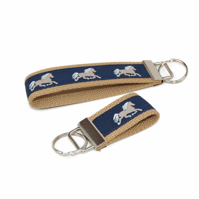 vintage horse ribbon keychain silver hardware in both wristlet and mini size