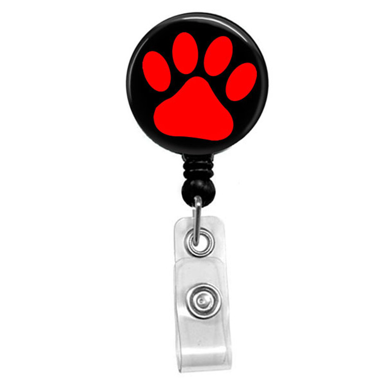 Red Paw Print on Black Mylar ID Badge Reel