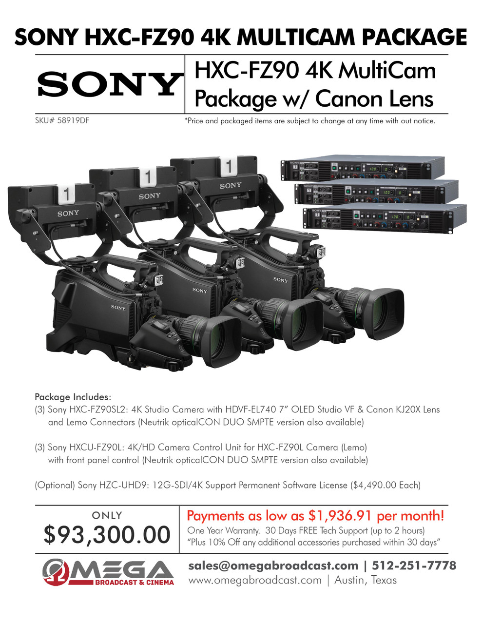 Sony HXC-FZ90 4K Multicam Studio Package w/Canon 20x Lens - Omega