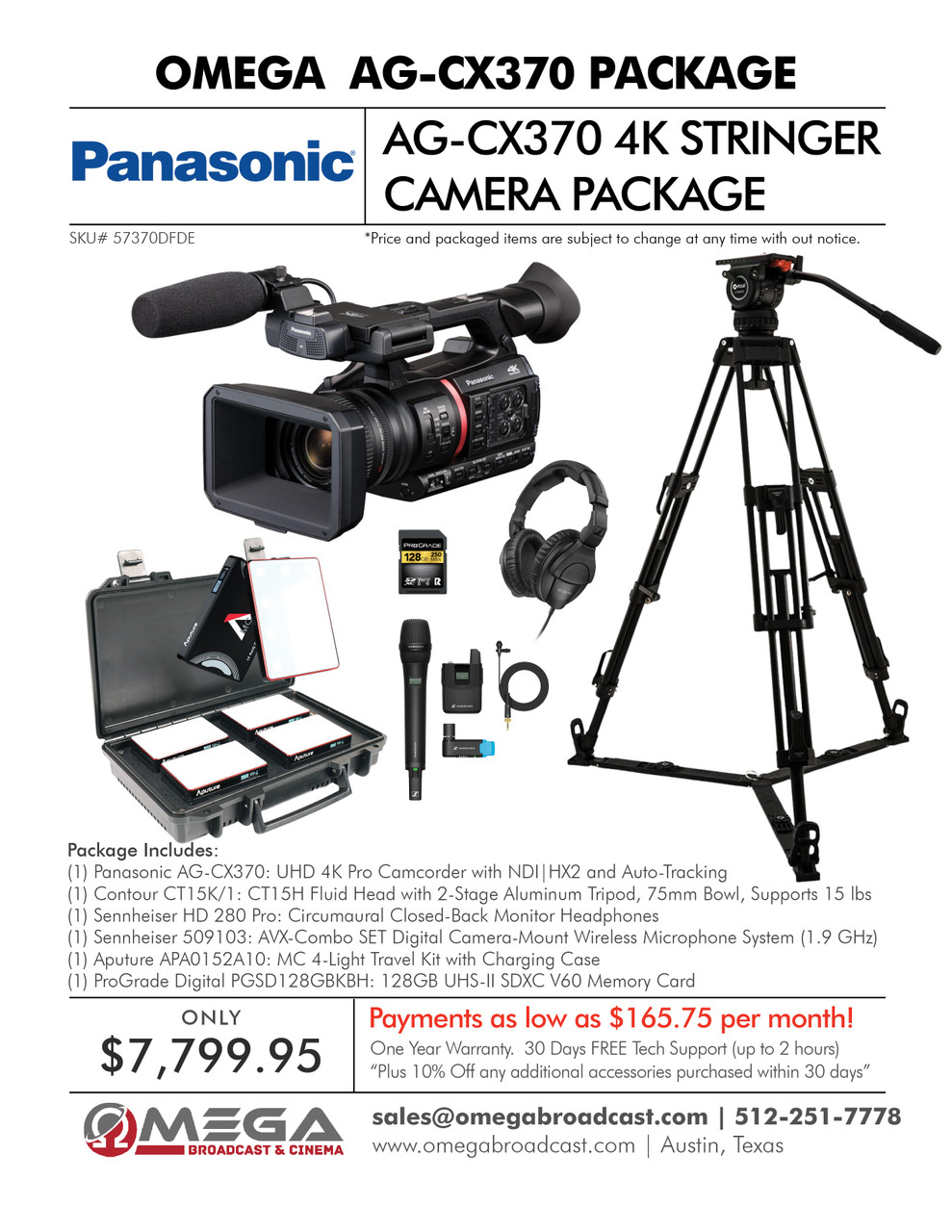 Panasonic AG-CX370 4K Stringer Camera Package