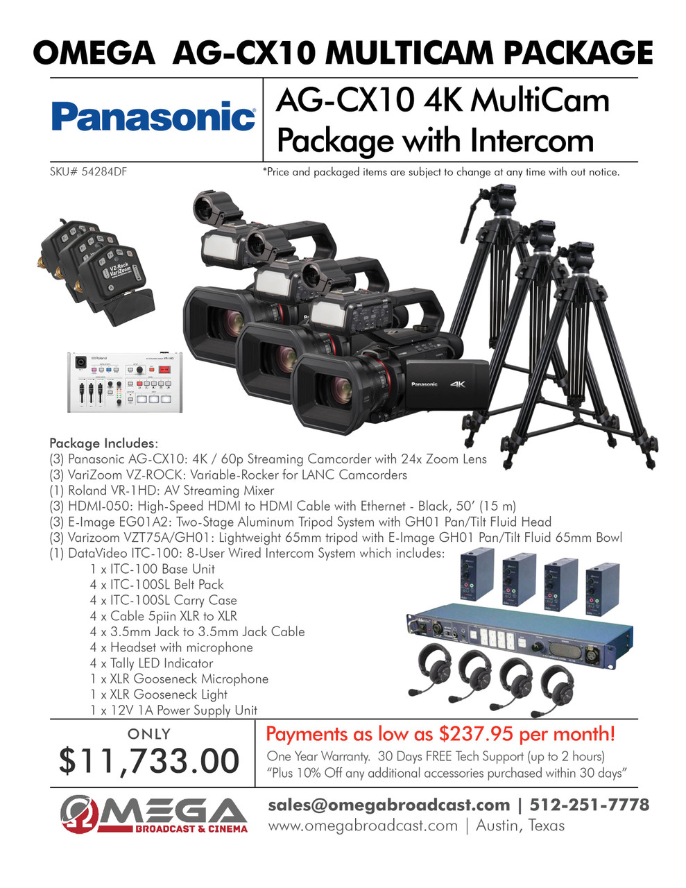 Panasonic AG-CX10 4K MultiCam Package with Intercom