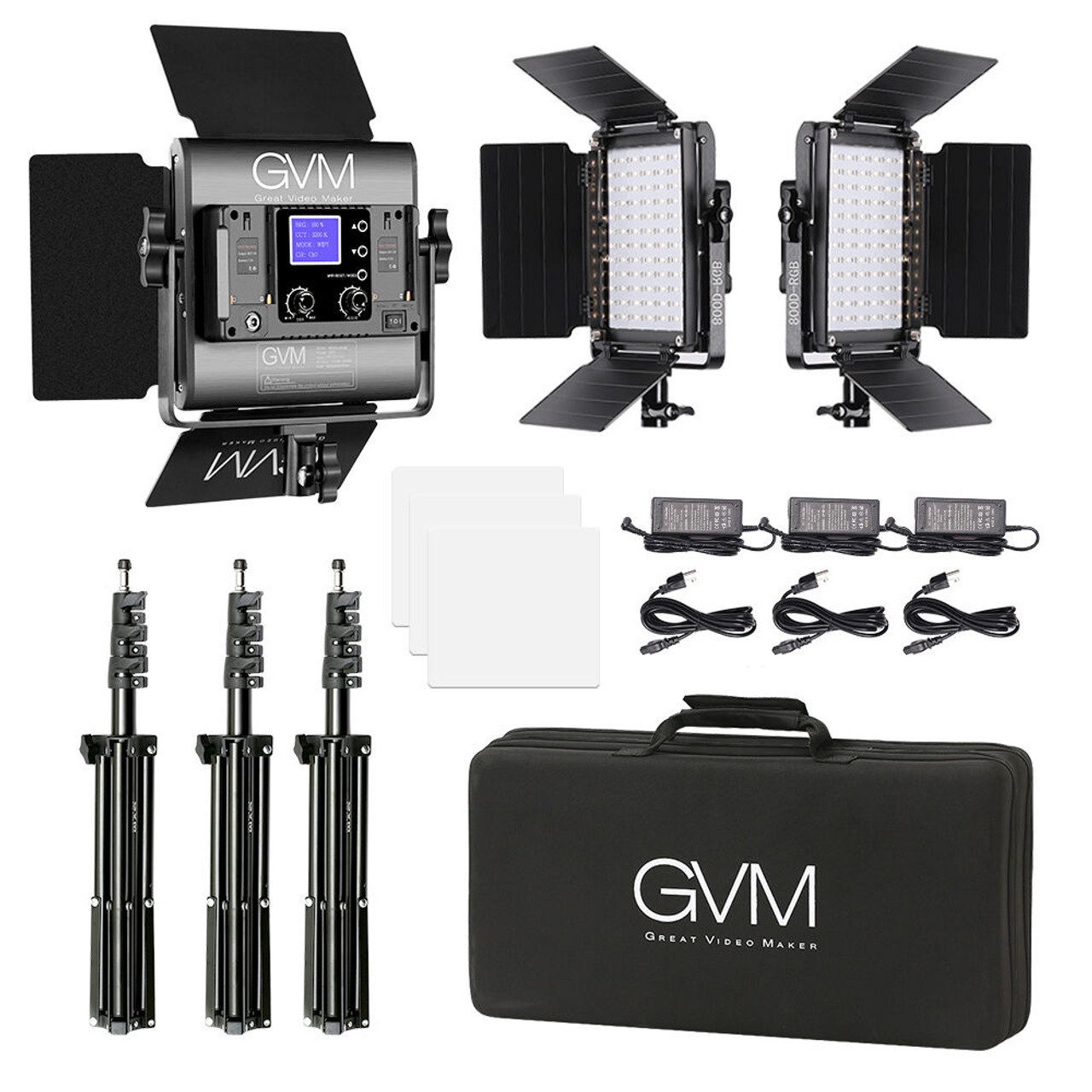 GVM 800D-RGB-3L LED Studio 3-Video Light Kit