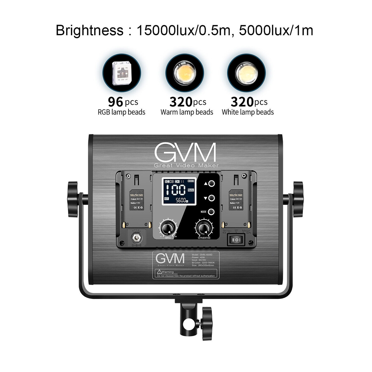 GVM GVM-1000D-3L RGB LED Studio Video Bi-Color Soft 1000D 3-Light