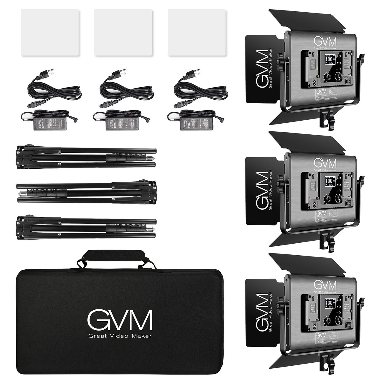 GVM GVM-1000D-3L RGB LED Studio Video Bi-Color Soft 1000D 3-Light