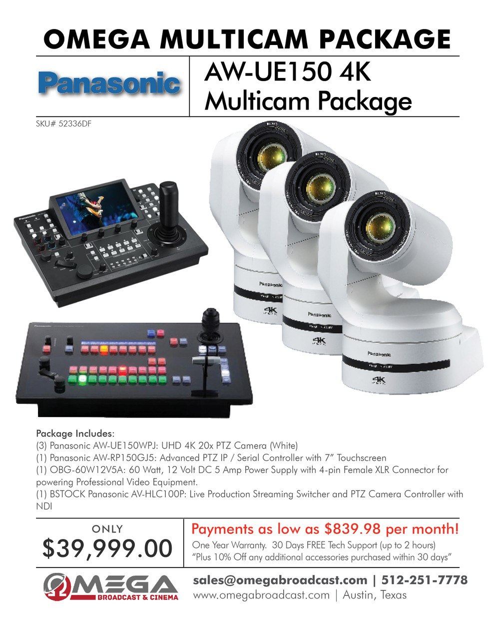 Panasonic AW-UE150 4k PTZ Multicam Package with IP Controller