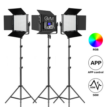 GVM 800D-RGB-3L LED Studio 3-Video Light Kit