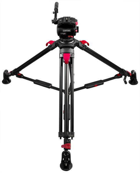 Cartoni Focus 10 Head 100mm BB W/Telescopic Pan Bar, Red Lock 2-Stage AL Tripod, Smart Lock MLS, Rubber Feet And Soft Case