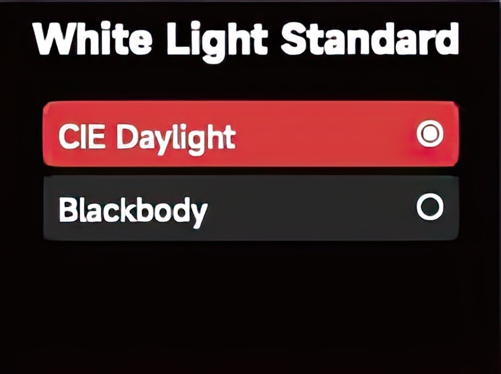 System Settings Menu for White Light Standard