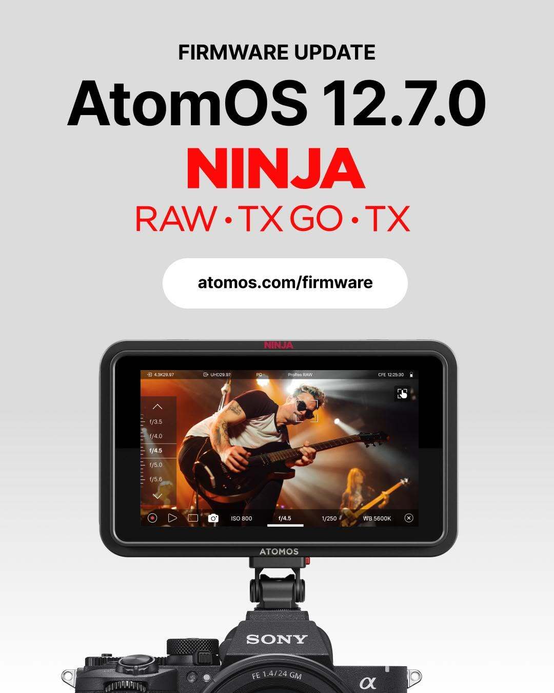 Atomos firmware update for Ninja RAW, Ninja TX GO, and Ninja TX