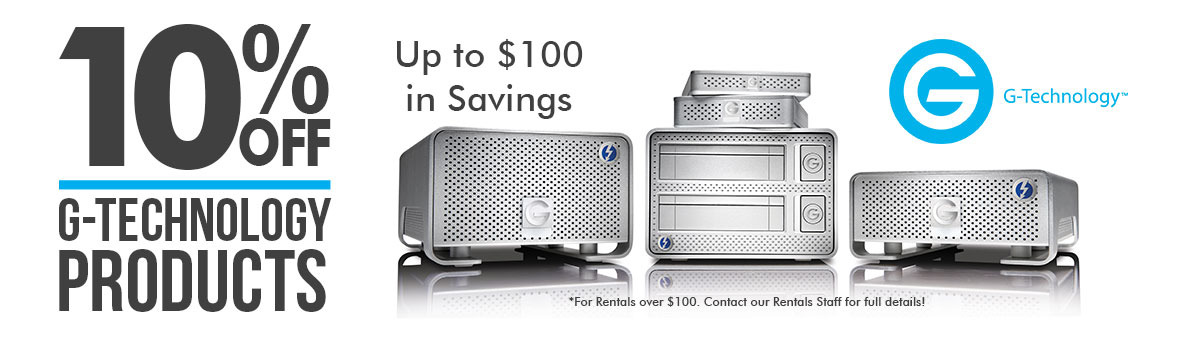 10% G-Technology Drives with $100 rental. 
