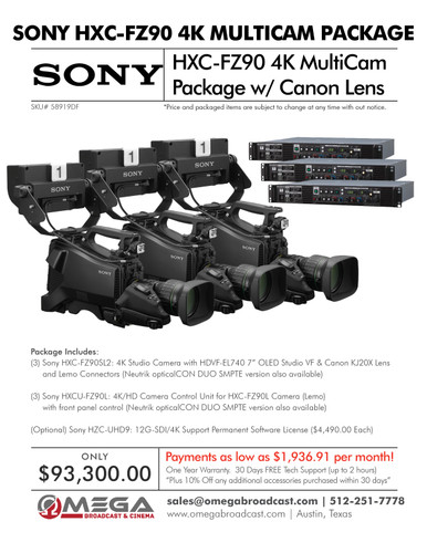 Sony HXC-FZ90 4K Multicam Studio Package w/Canon 20x Lens - Omega