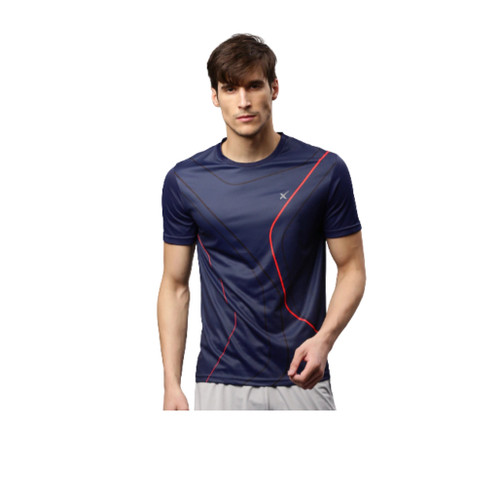 Men Navy Blue Abstract Printed Active T-Shirt