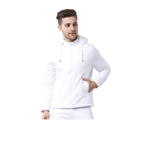 Men White Solid Puffer Jacket