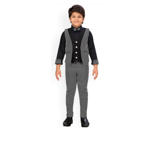 Boys Black & White Solid Shirt with Trousers