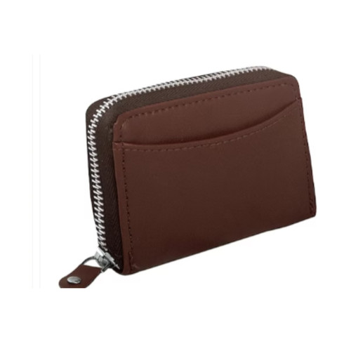 Coffee Brown & Black Zip Detail PU Zip Around Wallet