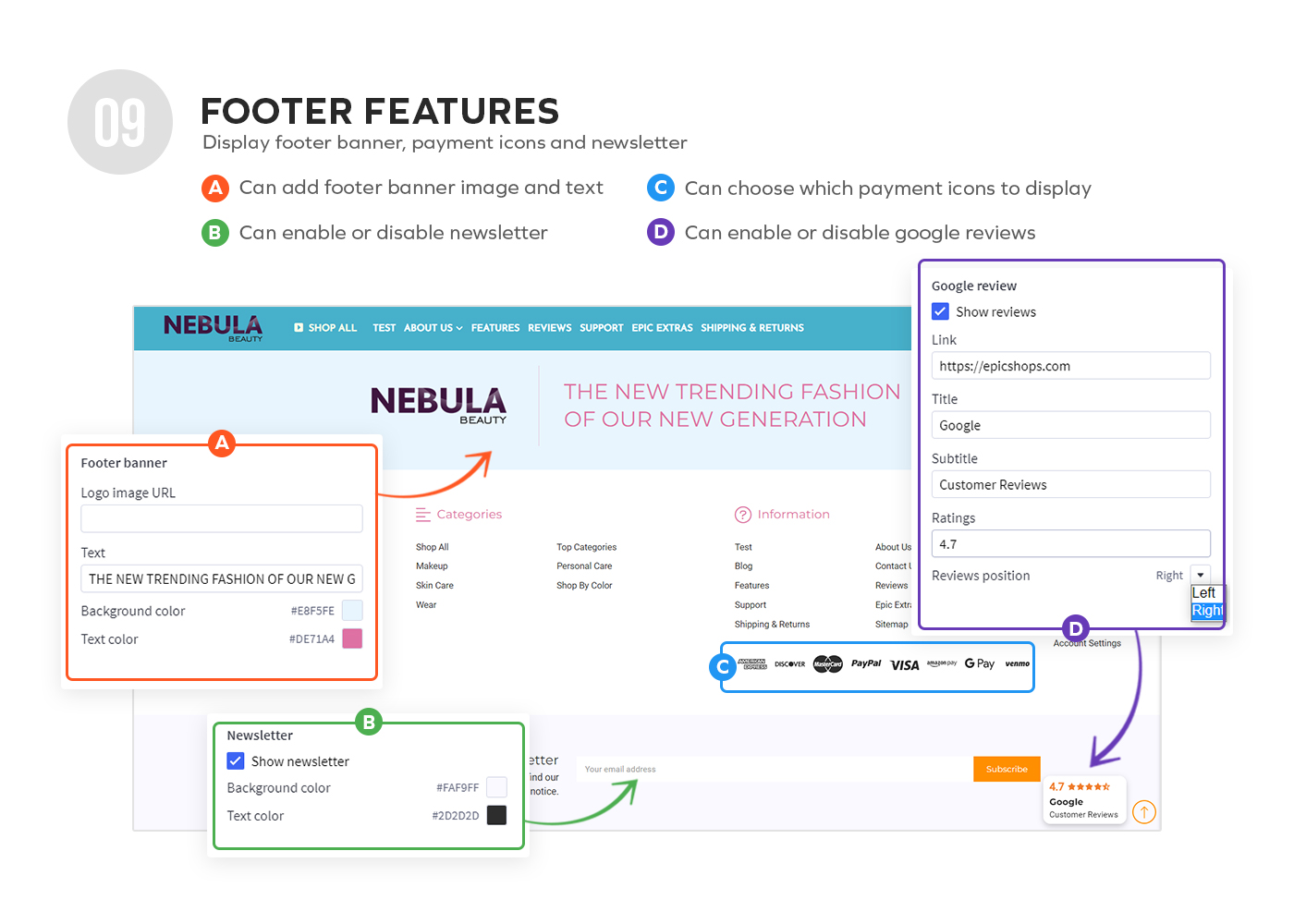 Nebula Footer Features