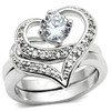  Classy Carmen CZ Hearts - 2pc Engagement Ring Commitment Anniversary Ring (Silver Color)