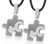 2pc Bling Set - Male CZ Puzzle Steel & Mars Symbol Pendants - Men's Gay Pride Jewelry Set Necklaces