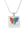 Rainbow Pride LGBT Square Glass Pendant with Chain. GLBT Pride Jewelry and Accessories.