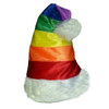 Christmas / Holiday Rainbow White Furry Santa Hat - LGBT Gay & Lesbian Pride Hat. gay christmas hat, gay santa hat, lesbian santa hat, rainbow santa claus hat, rainbow flag holiday hat, rainbow hat, gat hat, pride merch, pride hats, LGBTQ store, lesbian christmas, gay apparel