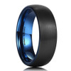 Men's Tungsten Wedding Band (7mm). Black Matte Finish with Inside Blue Tungsten Carbide Ring Dome Edged.