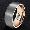 Men's Tungsten Wedding Band (7mm). Gray and Rose Gold Round Domed Brushed. Comfort Fit Wedding Rings