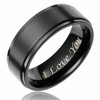 I Love You - Unisex or Men's Titanium Wedding Band (8mm). Black Ring with Engraved Text. Light Weight and Comfort Fit