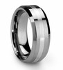 Men's Tungsten Wedding Band Ring (8mm). Silver Polished Ring with Matte Finish Stripe. Comfort Fit.