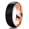 Unisex or Men's Tungsten Wedding Band (8mm). Black Matte Finish Tungsten Carbide Ring with Inside Rose Gold Dome Edge