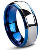 Men's Tungsten Wedding Band (8mm). Blue and Silver Dome Gunmetal Bridal Ring. Tungsten Carbide Wedding Ring. Mens Jewelry