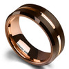 Men's Tungsten Wedding Band (8mm). Brown Matte Finish Tungsten Carbide Ring with Rose Gold Beveled Edge
