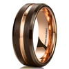 Men's Tungsten Wedding Band (8mm). Brown Matte Finish Tungsten Carbide Ring with Rose Gold Beveled Edge