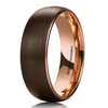 Men's Tungsten Wedding Band (8mm). Brown Matte Finish with Inside Rose Gold. Tungsten Carbide Ring with Dome Top.